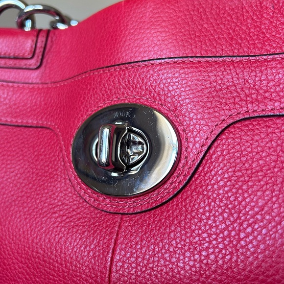 Coach Penelope Red Pebbled Leather Carryall Satchel Bag! - Picture 10 of 14